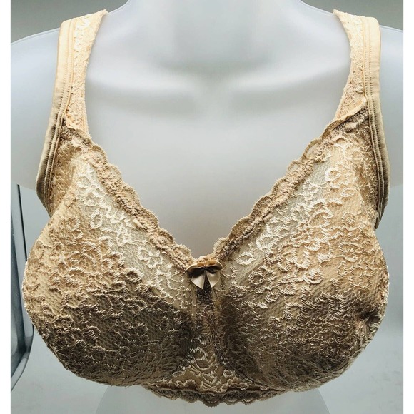PLAYTEX 18 Hour Bra 38DDD Air Form Comfort NUDE beige Lace Wire-free B1 - Picture 1 of 8